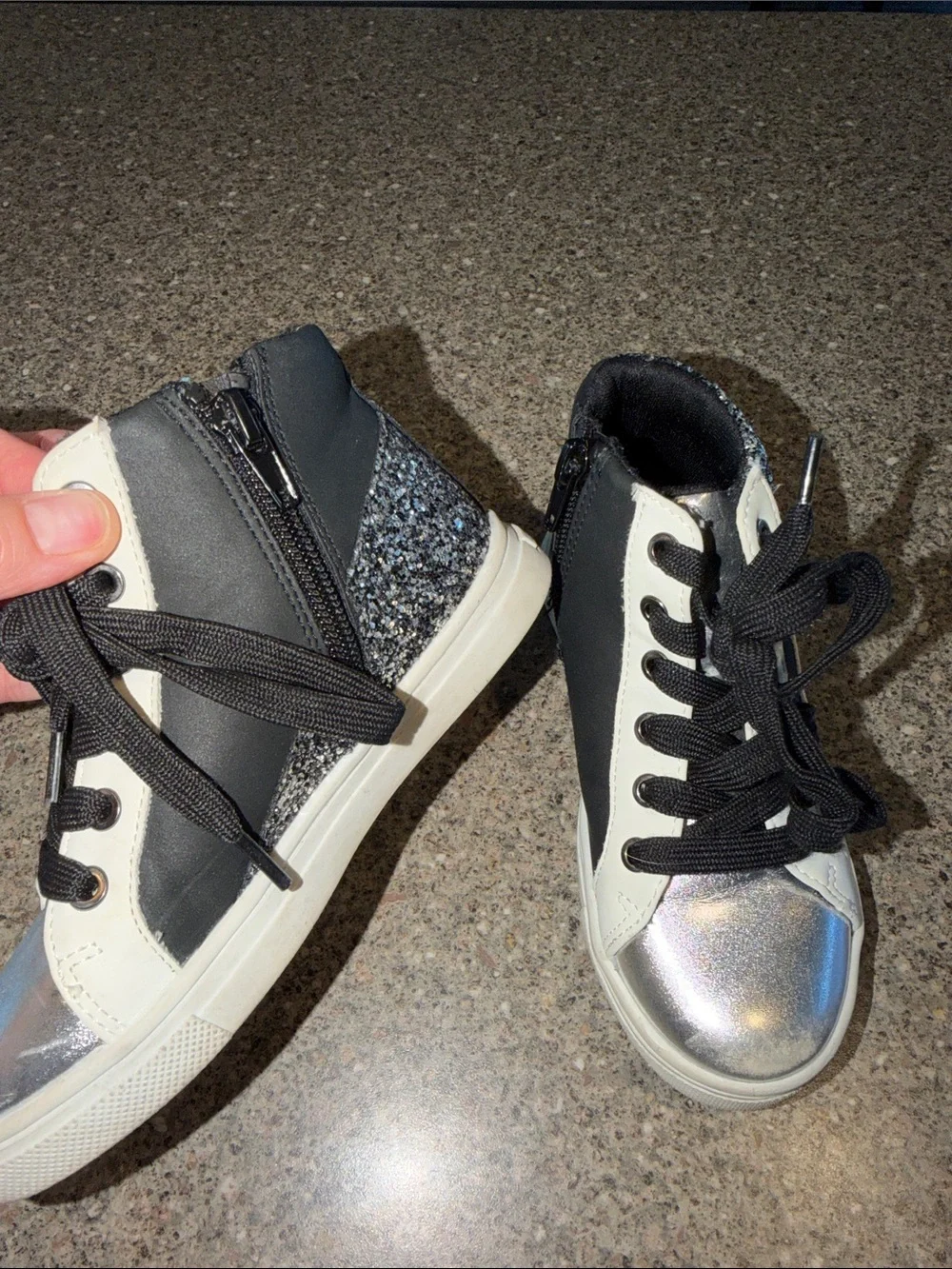 Kids Glitter High-Top Sneakers with Star Accent